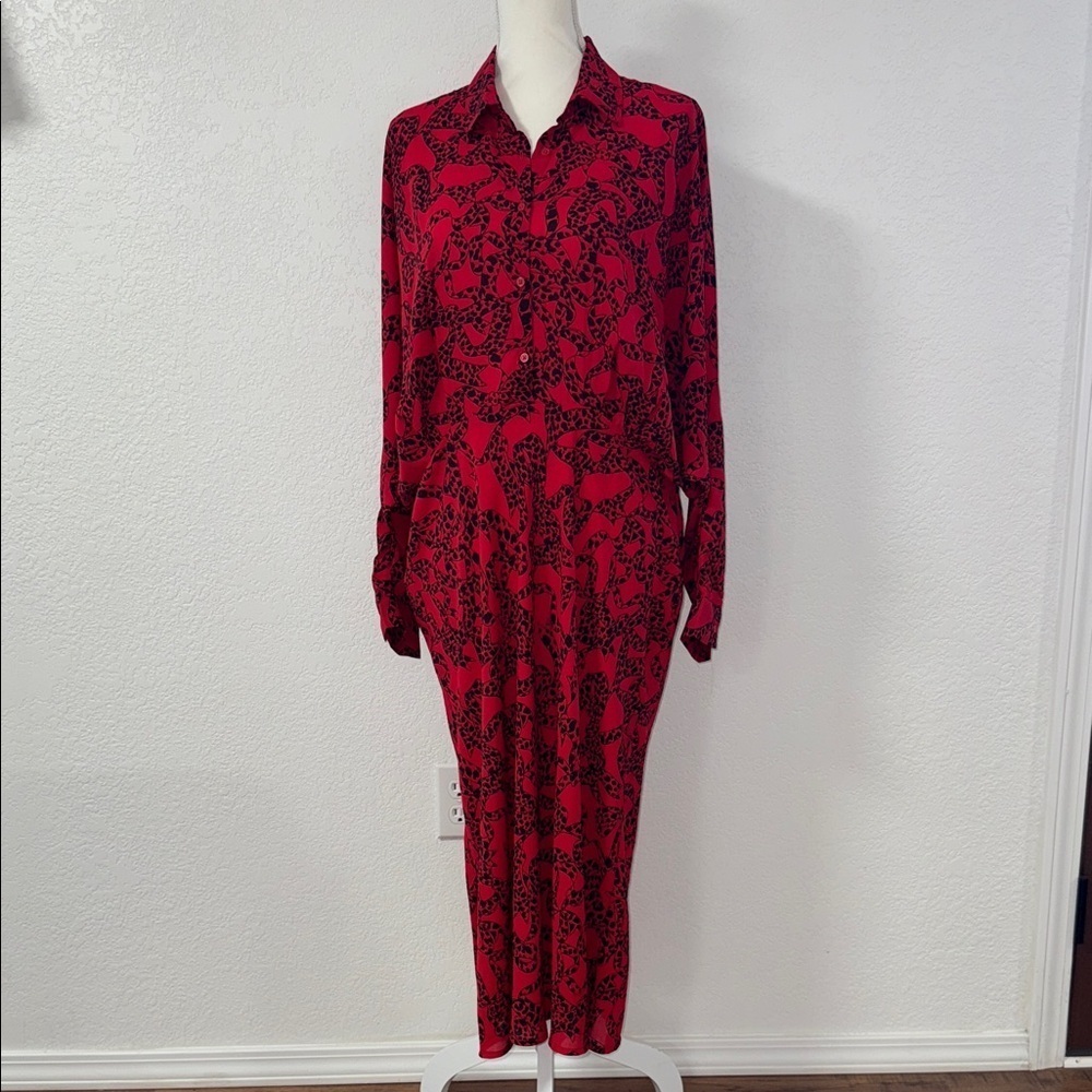 EXPRESS Portofino Dress Elegant Red Patterned Women's Dress